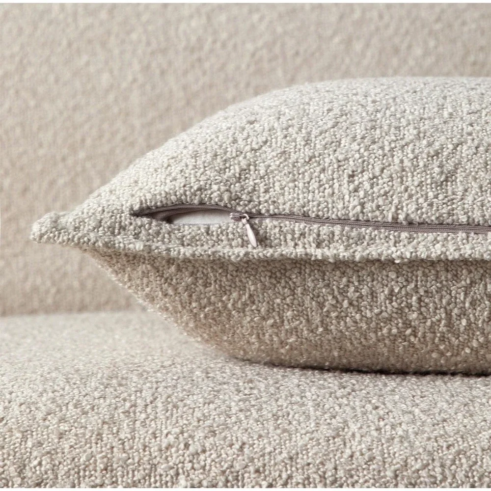 Boucle Throw Pillow Covers Set (2) Beige 26x26 Textured Cushion Hidden Zip NEW